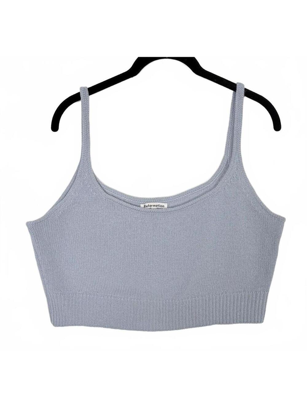 Reformation Varenne Light Blue Cashmere Scoop Neck Crop Tank Top Size Med